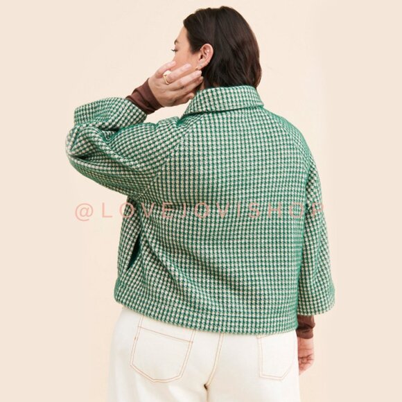 Feminine | Anthropologie Houndstooth Swing Jacket | Green and Cream by Greylin | - Picture 6 of 16